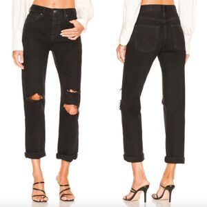 We The Free People Black Magic Bren split knee distressed boyfriend jeans